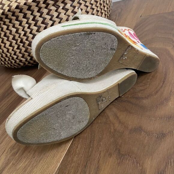 Vintage Y2K Bongo Wedge Sandals Heel Beige Floral Slip On Canvas Embroidered 9.5 - Picture 8 of 9